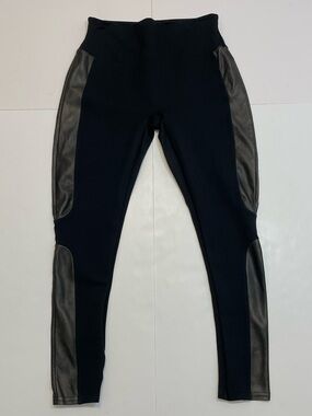 Spanx Faux Leather Panel Ponte Leggings in Very Black Size M